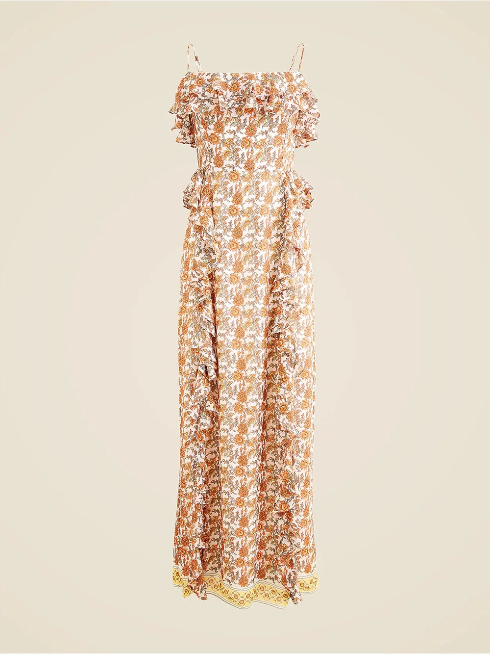 J. Crew Rust and White Floral Ruffle Maxi Dress